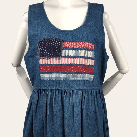 Vintage 1990s Susan Bristol Jumper Dress American Flag Folk Art Cottage Core 8 - Picture 2 of 12